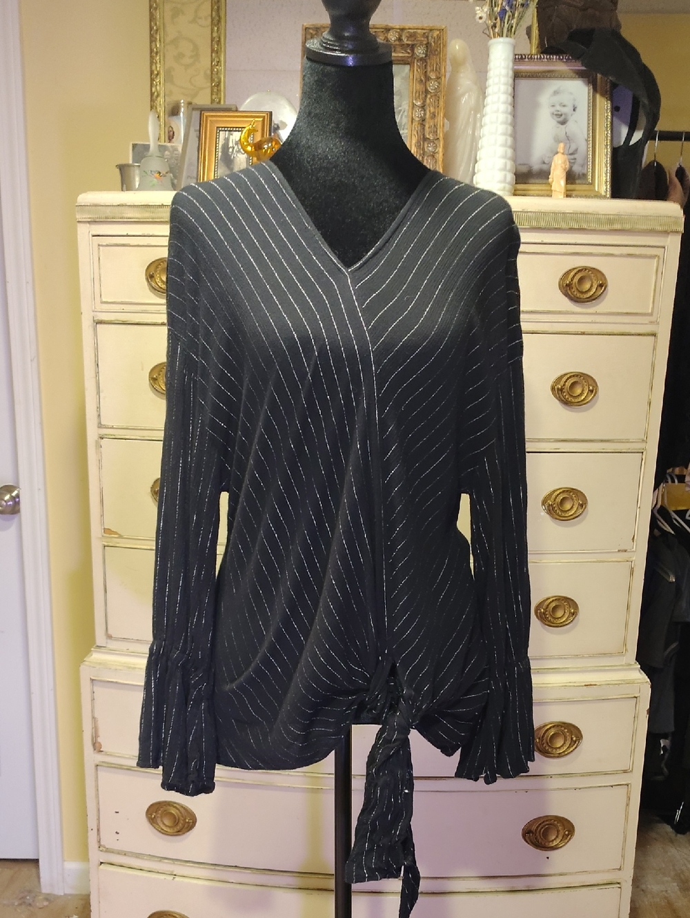 Juicy Couture Black Top with Silver Pinstripes